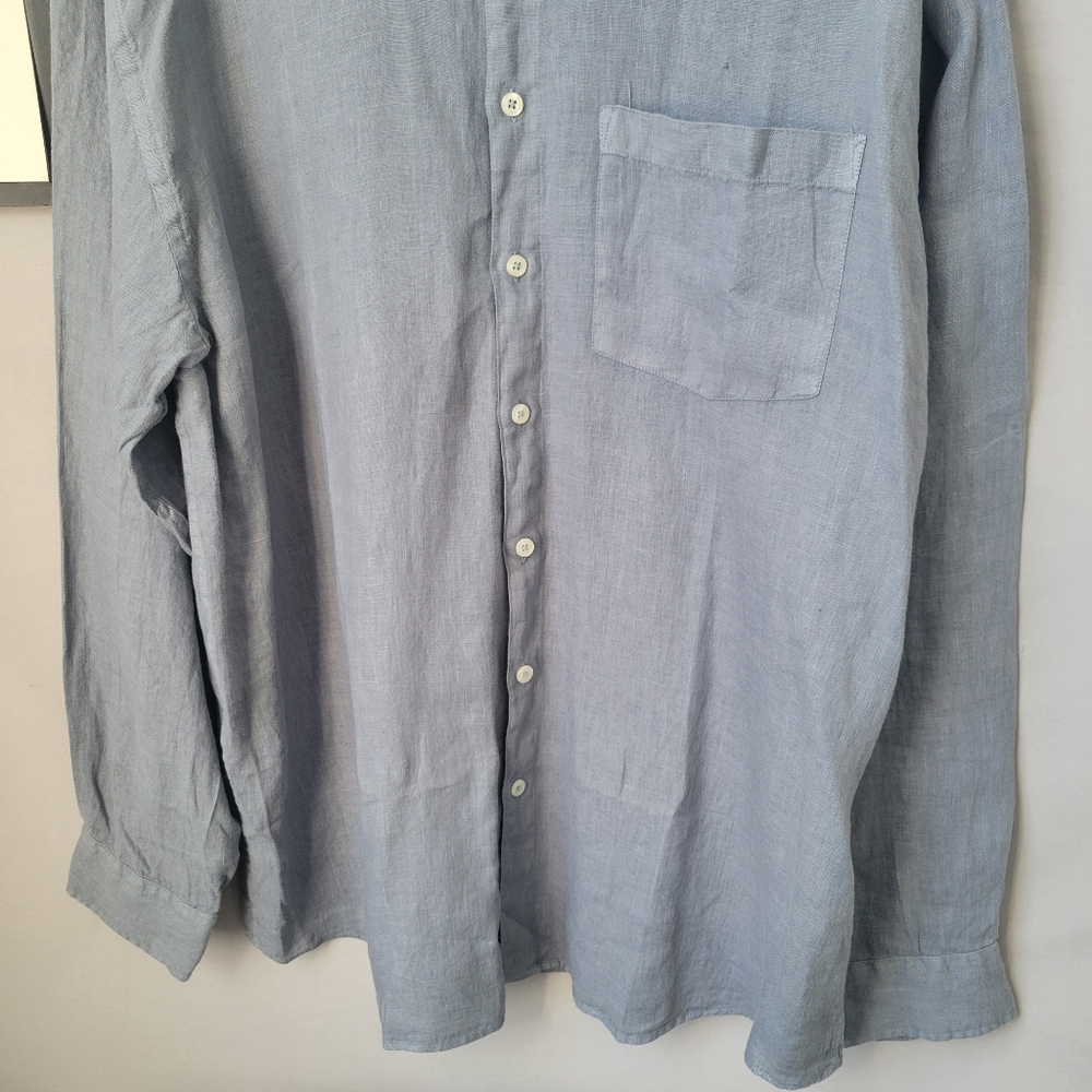 Jacobs & Jacobs Linen Button Front Shirt Blue L - Picture 6 of 12